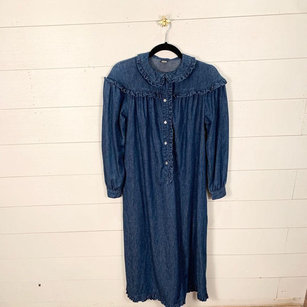 JAG Australia long modest peasant farmhouse dress size small dark blue denim